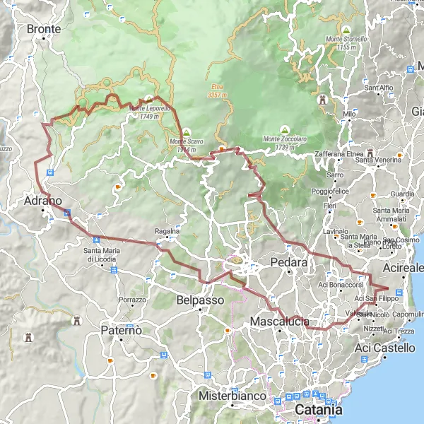 Miniatura della mappa di ispirazione al ciclismo "Avventura in mountain bike tra crateri e vette" nella regione di Sicilia, Italy. Generata da Tarmacs.app, pianificatore di rotte ciclistiche