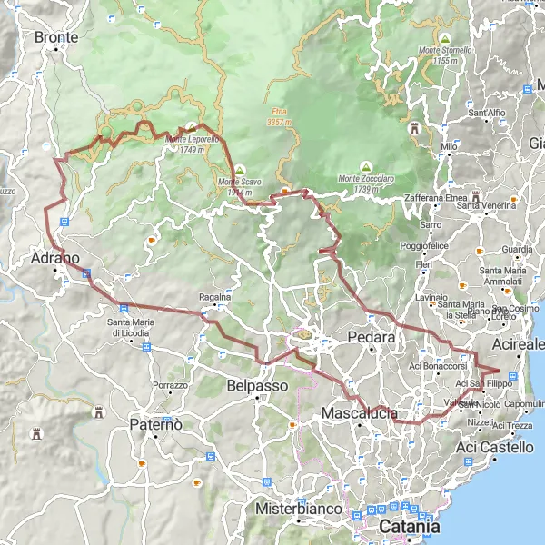 Map miniature of "The Gravel Adventure" cycling inspiration in Sicilia, Italy. Generated by Tarmacs.app cycling route planner