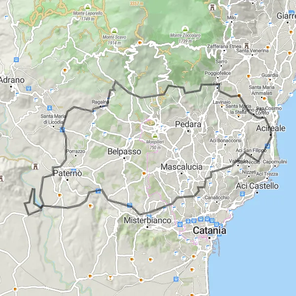 Map miniature of "The Scenic Loop" cycling inspiration in Sicilia, Italy. Generated by Tarmacs.app cycling route planner