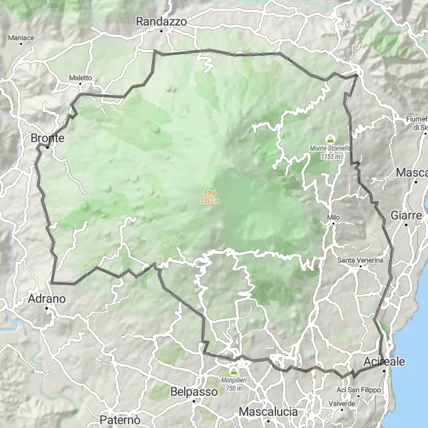 Map miniature of "Mountainous Adventure" cycling inspiration in Sicilia, Italy. Generated by Tarmacs.app cycling route planner