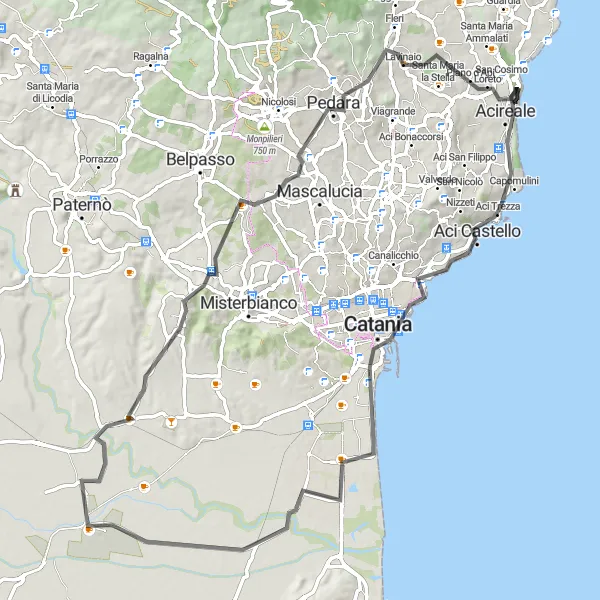 Map miniature of "Scenic Coastal Tour" cycling inspiration in Sicilia, Italy. Generated by Tarmacs.app cycling route planner