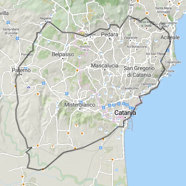 Map miniature of "Adrenaline Road Race" cycling inspiration in Sicilia, Italy. Generated by Tarmacs.app cycling route planner