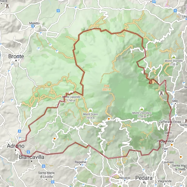 Map miniature of "The Leg-Punisher Gravel Route" cycling inspiration in Sicilia, Italy. Generated by Tarmacs.app cycling route planner