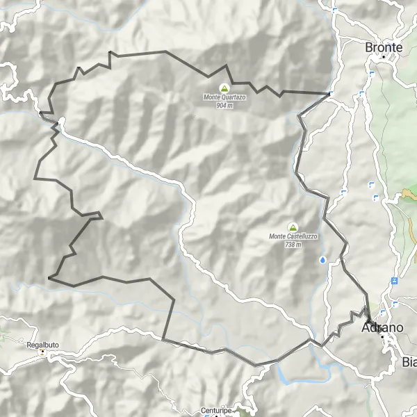 Miniatura della mappa di ispirazione al ciclismo "Giro in bicicletta Adrano - Parco Archeologico Mura Dionigiane" nella regione di Sicilia, Italy. Generata da Tarmacs.app, pianificatore di rotte ciclistiche