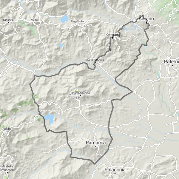 Map miniature of "Adrano and Surroundings" cycling inspiration in Sicilia, Italy. Generated by Tarmacs.app cycling route planner