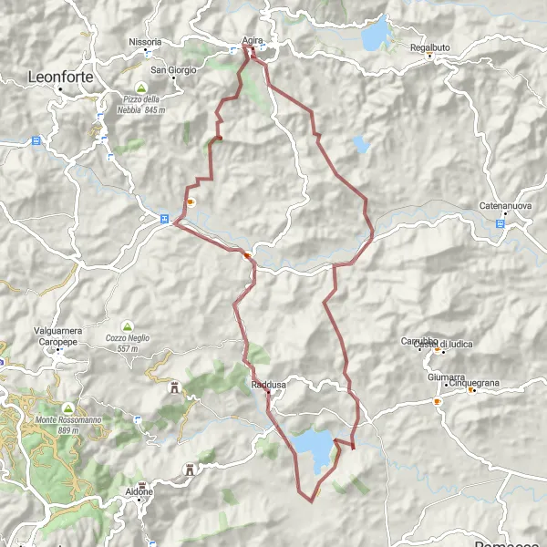 Miniatura della mappa di ispirazione al ciclismo "Giro Gravel del Castello Medioevale" nella regione di Sicilia, Italy. Generata da Tarmacs.app, pianificatore di rotte ciclistiche