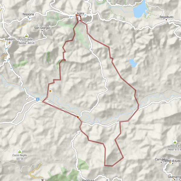 Miniatura della mappa di ispirazione al ciclismo "Rocca Gararai e Monte Leone in Gravel" nella regione di Sicilia, Italy. Generata da Tarmacs.app, pianificatore di rotte ciclistiche