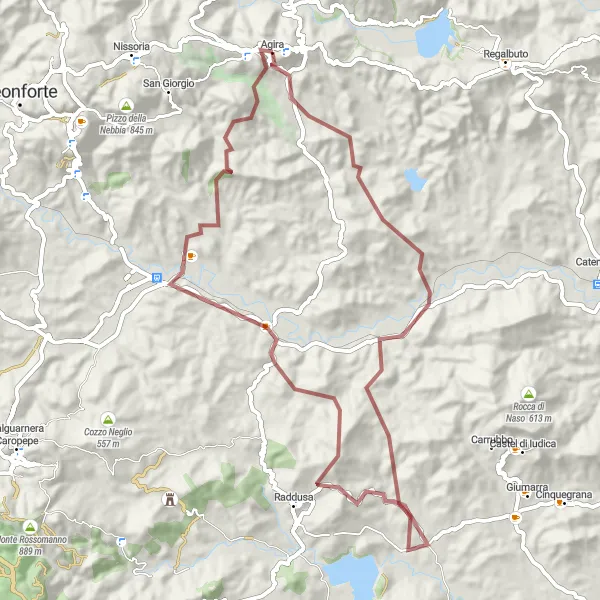 Map miniature of "Gravel Adventure: Monte Formaggio Loop" cycling inspiration in Sicilia, Italy. Generated by Tarmacs.app cycling route planner