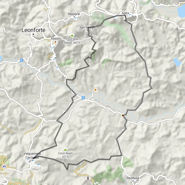 Miniatura della mappa di ispirazione al ciclismo "Valguarnera Caropepe e Monte Zimbalio" nella regione di Sicilia, Italy. Generata da Tarmacs.app, pianificatore di rotte ciclistiche