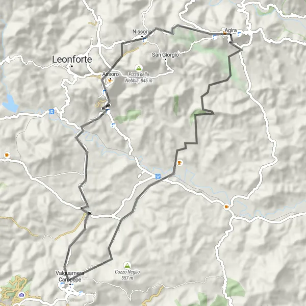 Miniatura della mappa di ispirazione al ciclismo "Giro in bicicletta verso Monte Leone" nella regione di Sicilia, Italy. Generata da Tarmacs.app, pianificatore di rotte ciclistiche