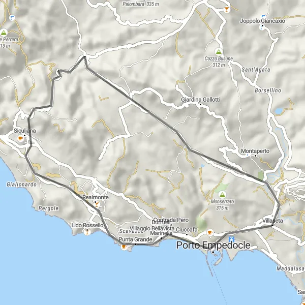 Map miniature of "Scenic Coastal Ride" cycling inspiration in Sicilia, Italy. Generated by Tarmacs.app cycling route planner