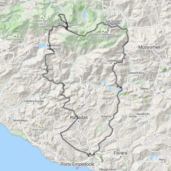 Map miniature of "Exploring the Sicilian Highlands" cycling inspiration in Sicilia, Italy. Generated by Tarmacs.app cycling route planner