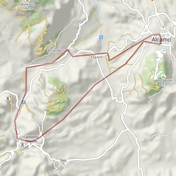 Miniatura della mappa di ispirazione al ciclismo "Giro in Gravel intorno ad Alcamo" nella regione di Sicilia, Italy. Generata da Tarmacs.app, pianificatore di rotte ciclistiche