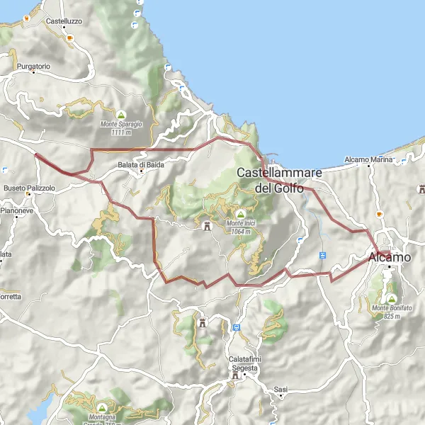 Miniatura della mappa di ispirazione al ciclismo "Giro tra Monte Scorace e Castellammare del Golfo" nella regione di Sicilia, Italy. Generata da Tarmacs.app, pianificatore di rotte ciclistiche