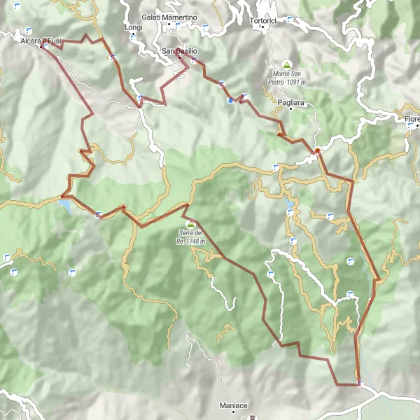 Miniatura della mappa di ispirazione al ciclismo "Giro in Gravel a Alcara Li Fusi" nella regione di Sicilia, Italy. Generata da Tarmacs.app, pianificatore di rotte ciclistiche