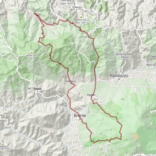 Miniatura della mappa di ispirazione al ciclismo "Gravel Giro di Alcara Li Fusi" nella regione di Sicilia, Italy. Generata da Tarmacs.app, pianificatore di rotte ciclistiche