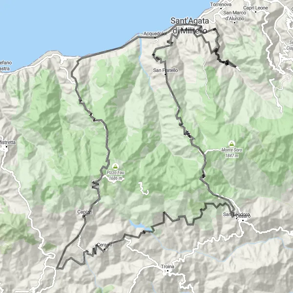Miniatura della mappa di ispirazione al ciclismo "Giro in Bici su Strada da Alcara Li Fusi" nella regione di Sicilia, Italy. Generata da Tarmacs.app, pianificatore di rotte ciclistiche