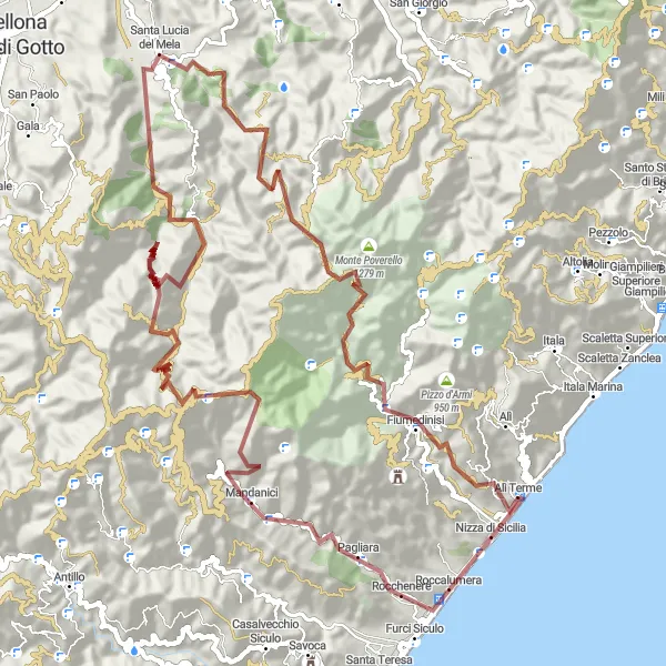 Miniatura della mappa di ispirazione al ciclismo "Gravel Tra Pizzo e Monte" nella regione di Sicilia, Italy. Generata da Tarmacs.app, pianificatore di rotte ciclistiche