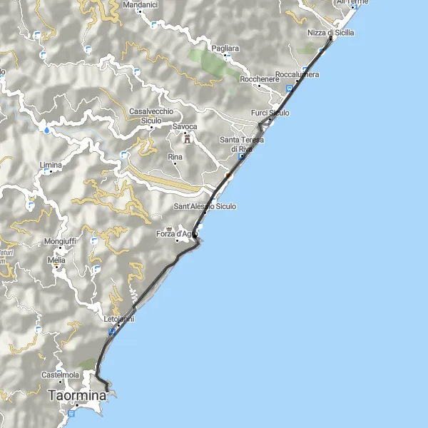 Miniatura della mappa di ispirazione al ciclismo "Giro delle Colline" nella regione di Sicilia, Italy. Generata da Tarmacs.app, pianificatore di rotte ciclistiche