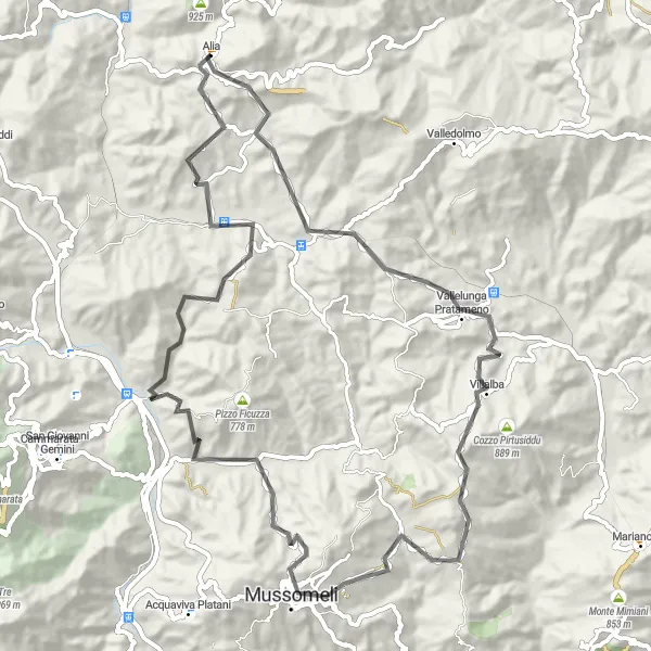 Map miniature of "The Valley Loop" cycling inspiration in Sicilia, Italy. Generated by Tarmacs.app cycling route planner