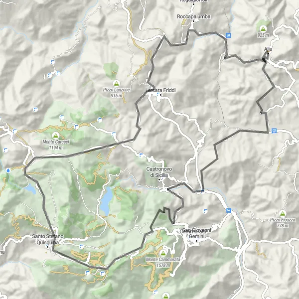 Miniatura della mappa di ispirazione al ciclismo "Giro in bicicletta da Alia a Monte Gemini" nella regione di Sicilia, Italy. Generata da Tarmacs.app, pianificatore di rotte ciclistiche