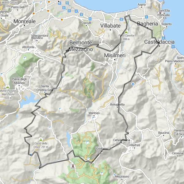 Map miniature of "The Ultimate Road Challenge" cycling inspiration in Sicilia, Italy. Generated by Tarmacs.app cycling route planner