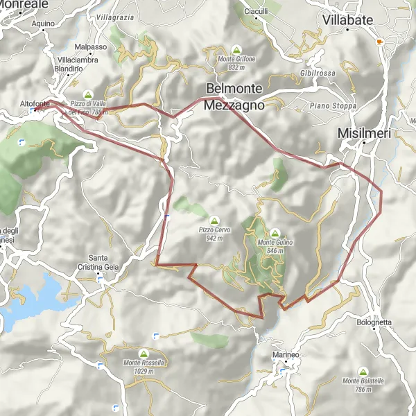 Miniatura della mappa di ispirazione al ciclismo "Itinerario Gravel tra Altofonte e Belmonte Mezzagno" nella regione di Sicilia, Italy. Generata da Tarmacs.app, pianificatore di rotte ciclistiche