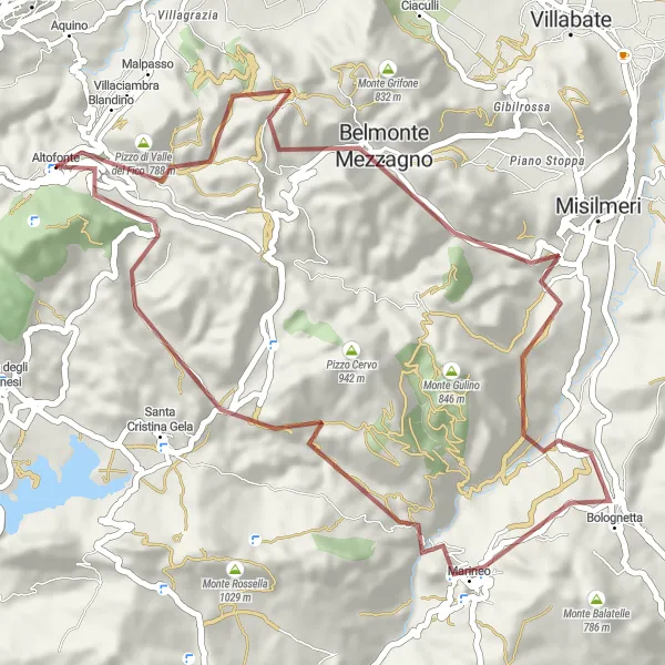 Map miniature of "Altofonte - Marineo Loop" cycling inspiration in Sicilia, Italy. Generated by Tarmacs.app cycling route planner