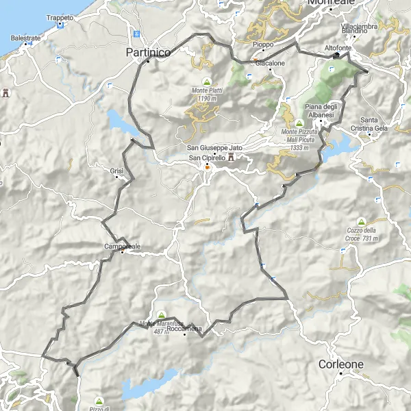 Map miniature of "Albanesi and Pietralunga Endurance Ride" cycling inspiration in Sicilia, Italy. Generated by Tarmacs.app cycling route planner