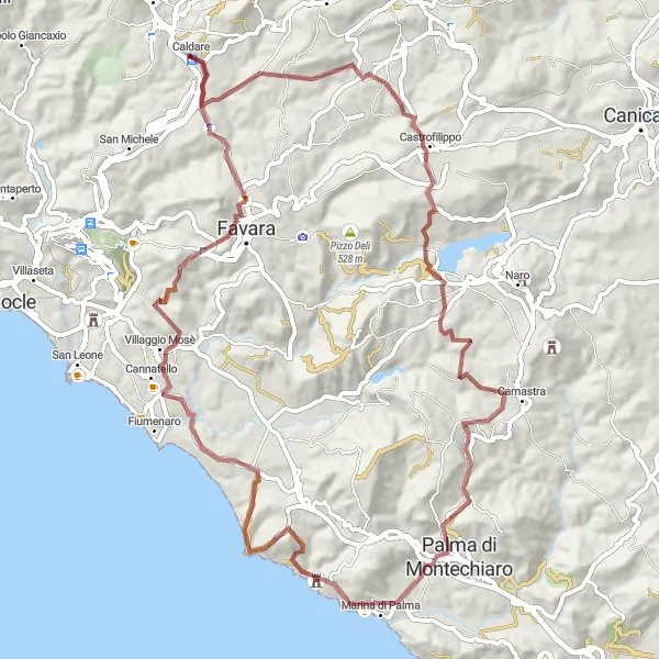 Miniatura della mappa di ispirazione al ciclismo "Esplorare la natura in Gravel Bike" nella regione di Sicilia, Italy. Generata da Tarmacs.app, pianificatore di rotte ciclistiche
