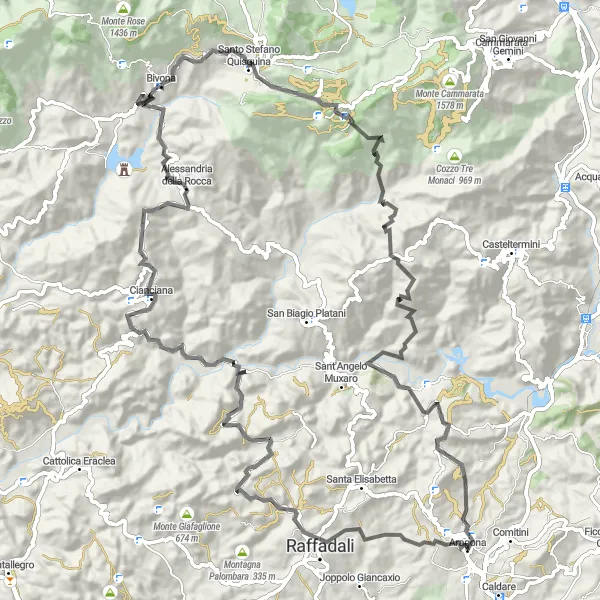 Miniatura della mappa di ispirazione al ciclismo "Percorso ciclistico di 109 km attraverso la natura" nella regione di Sicilia, Italy. Generata da Tarmacs.app, pianificatore di rotte ciclistiche
