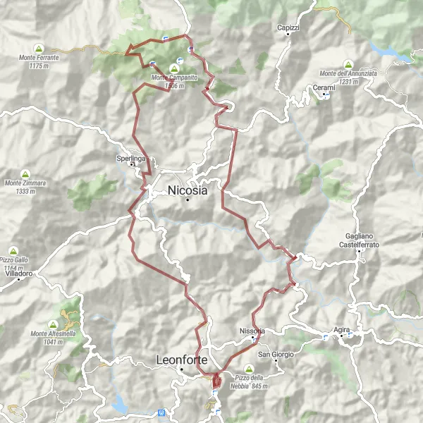 Map miniature of "Assoro Gravel Adventure Loop" cycling inspiration in Sicilia, Italy. Generated by Tarmacs.app cycling route planner