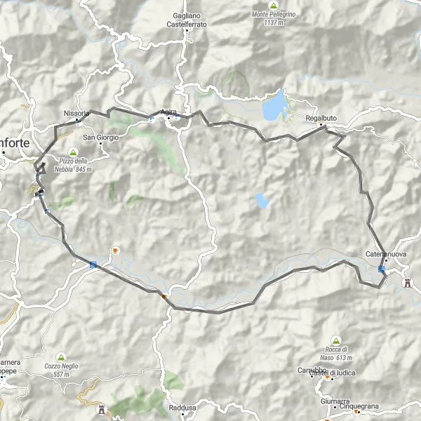 Map miniature of "Scenic Agira Challenge" cycling inspiration in Sicilia, Italy. Generated by Tarmacs.app cycling route planner