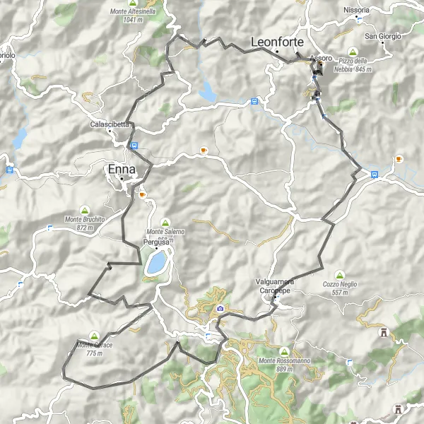 Map miniature of "Assoro Round-Trip Cycling Route" cycling inspiration in Sicilia, Italy. Generated by Tarmacs.app cycling route planner