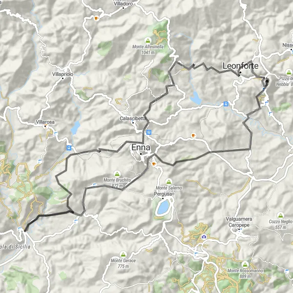 Map miniature of "Assoro Scenic Loop via Basilica di San Leone" cycling inspiration in Sicilia, Italy. Generated by Tarmacs.app cycling route planner
