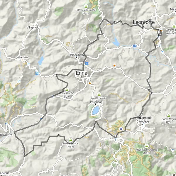 Miniatura della mappa di ispirazione al ciclismo "Tour in bicicletta da Assoro al Monte Bruchito" nella regione di Sicilia, Italy. Generata da Tarmacs.app, pianificatore di rotte ciclistiche