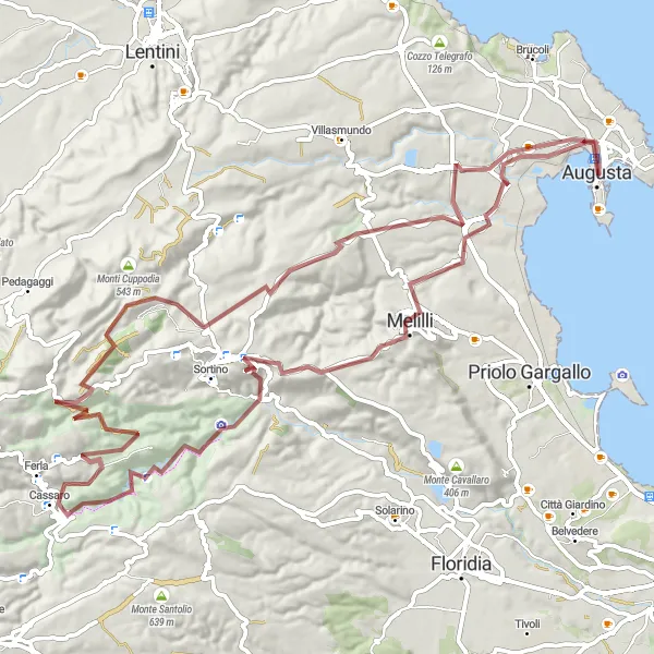 Map miniature of "Exploring Gravel Roads: Sicilian Adventure" cycling inspiration in Sicilia, Italy. Generated by Tarmacs.app cycling route planner