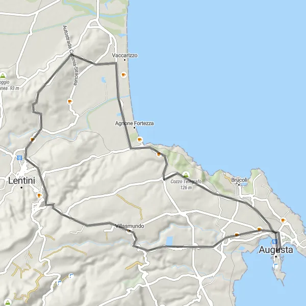 Map miniature of "VillaMundo to Cozzo Telegrafo" cycling inspiration in Sicilia, Italy. Generated by Tarmacs.app cycling route planner