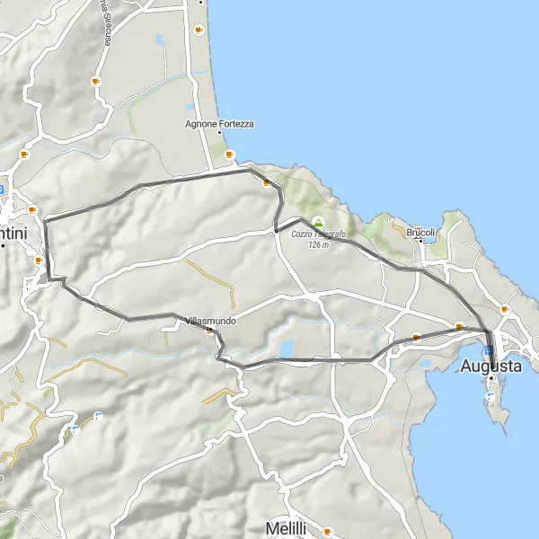 Map miniature of "Cozzo Telegrafo Challenge" cycling inspiration in Sicilia, Italy. Generated by Tarmacs.app cycling route planner