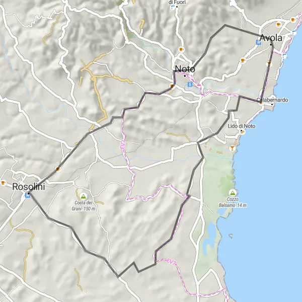 Map miniature of "Calabernardo Loop" cycling inspiration in Sicilia, Italy. Generated by Tarmacs.app cycling route planner