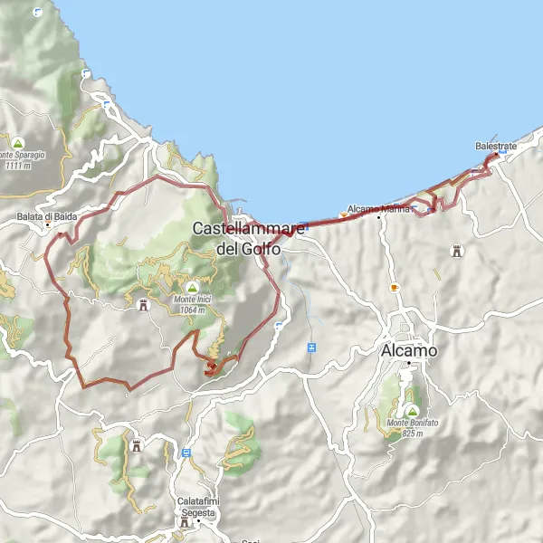 Map miniature of "Balestrate Gravel Adventure to Castellammare del Golfo" cycling inspiration in Sicilia, Italy. Generated by Tarmacs.app cycling route planner