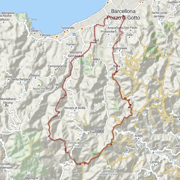 Map miniature of "Mountain Majesty" cycling inspiration in Sicilia, Italy. Generated by Tarmacs.app cycling route planner