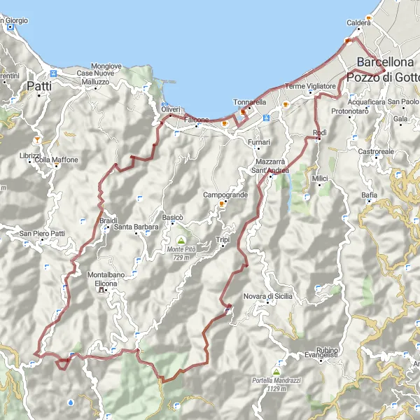 Map miniature of "Off-Road Adventure" cycling inspiration in Sicilia, Italy. Generated by Tarmacs.app cycling route planner