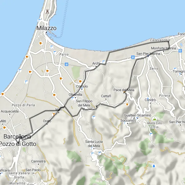Map miniature of "Quintessential Sicily" cycling inspiration in Sicilia, Italy. Generated by Tarmacs.app cycling route planner