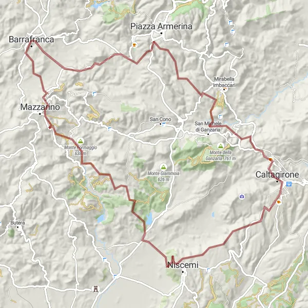 Miniatura della mappa di ispirazione al ciclismo "Avventura Gravel tra Monte Navone e Monte San Giorgio" nella regione di Sicilia, Italy. Generata da Tarmacs.app, pianificatore di rotte ciclistiche