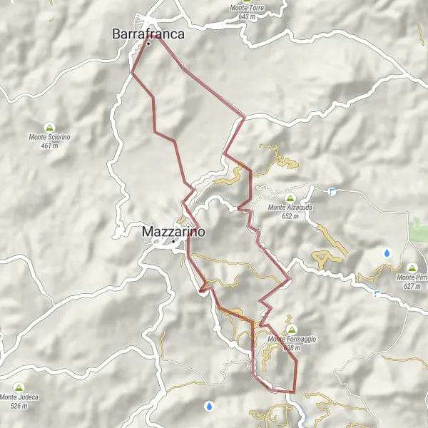 Miniatura della mappa di ispirazione al ciclismo "Esplorazione in Gravel tra Monte Cardai e Mazzarino" nella regione di Sicilia, Italy. Generata da Tarmacs.app, pianificatore di rotte ciclistiche