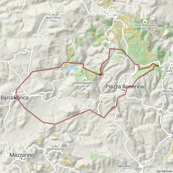 Miniatura della mappa di ispirazione al ciclismo "Giro in Gravel attraverso Monte Navone e Cozzo di Betta" nella regione di Sicilia, Italy. Generata da Tarmacs.app, pianificatore di rotte ciclistiche
