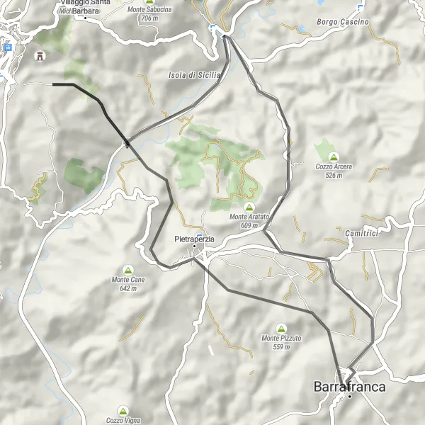 Miniatura della mappa di ispirazione al ciclismo "Il Fascino di Monte Pizzuto" nella regione di Sicilia, Italy. Generata da Tarmacs.app, pianificatore di rotte ciclistiche