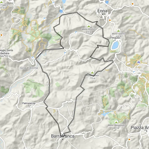 Map miniature of "The Barrafranca Epic Loop" cycling inspiration in Sicilia, Italy. Generated by Tarmacs.app cycling route planner