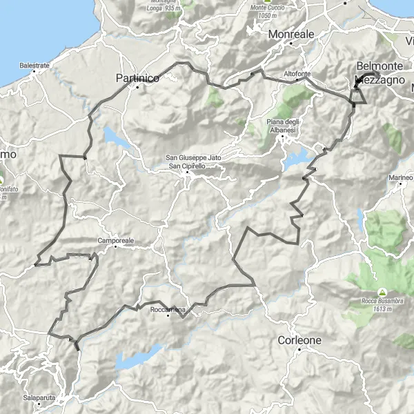 Map miniature of "Sicilian Grand Tour" cycling inspiration in Sicilia, Italy. Generated by Tarmacs.app cycling route planner